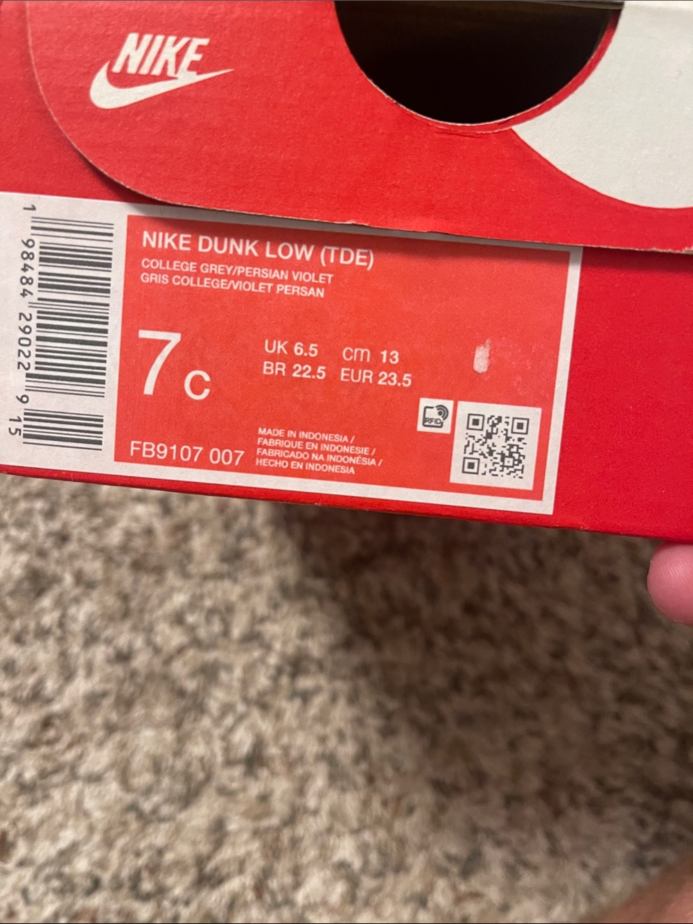Nike Kids Dunk Low in College Grey and Persian Violet